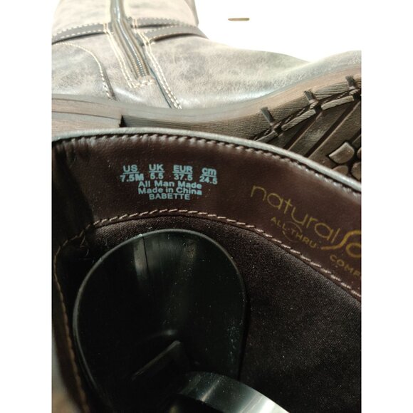 Natural Soul 7.5 Womens Tall Boots Brown Distressed Faux Leather Riding Comfort - Picture 8 of 13
